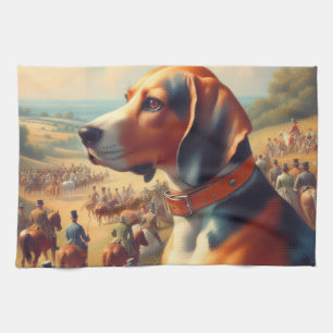 Vintage Coonhound Dog Painting Tea Towel