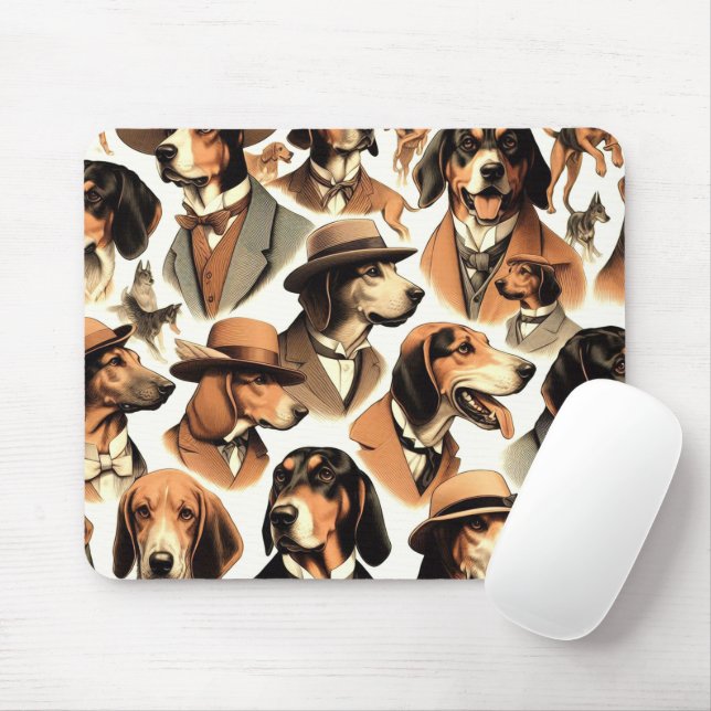 Vintage Coonhound Dog Seamless Mouse Pad (With Mouse)