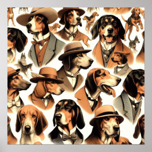 Vintage Coonhound Dog Seamless Poster