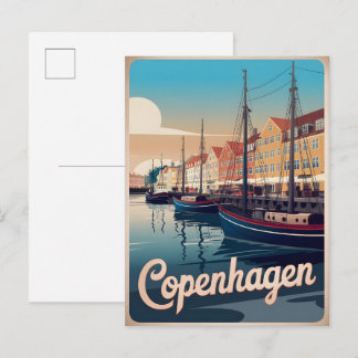 Vintage Copenhagen colourful houses boats gifts Postcard