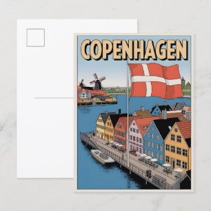 Vintage Copenhagen colourful houses gifts Postcard