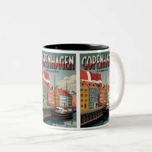 Vintage Copenhagen colourful houses gifts Two-Tone Coffee Mug