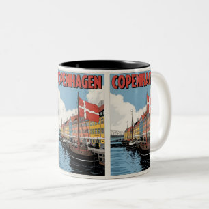 Vintage Copenhagen denmark colorful houses gifts Two-Tone Coffee Mug