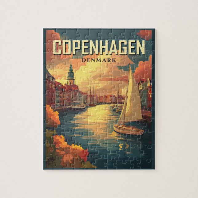 Vintage Copenhagen Denmark Travel Jigsaw Puzzle (Vertical)