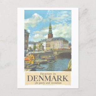 Vintage Copenhagen Denmark Travel Poster Postcard