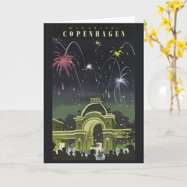 Vintage Copenhagen Illustration Travel Poster Card (Yellow Flower)