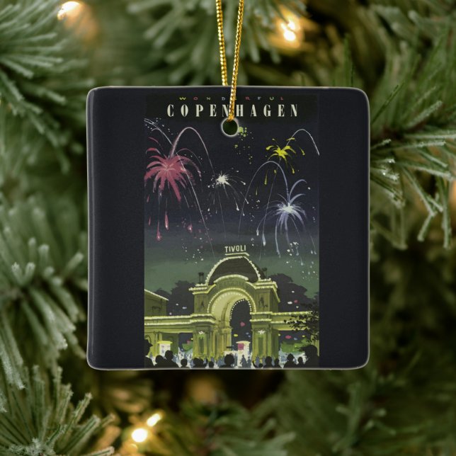 Vintage Copenhagen Illustration Travel Poster Ceramic Ornament (Tree)