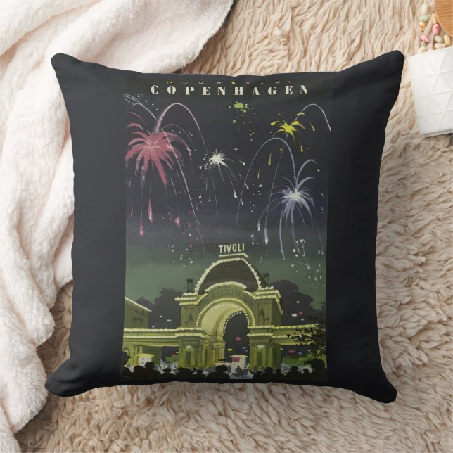 Vintage Copenhagen Illustration Travel Poster Cushion (Blanket)