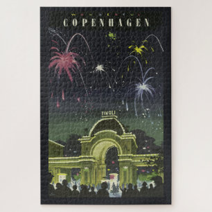 Vintage Copenhagen Illustration Travel Poster Jigsaw Puzzle