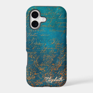 Vintage Copper Patina with Turquoise Calligraphy