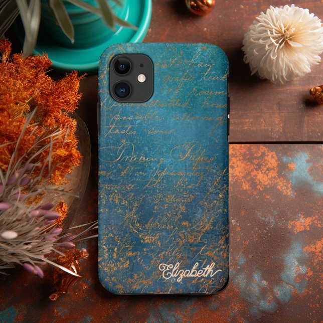 Vintage Copper Patina with Turquoise  Calligraphy Case-Mate iPhone Case (Vintage Copper Patina with Turquoise Calligraphy Case-Mate iPhone Case)