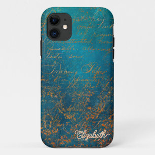 Vintage Copper Patina with Turquoise  Calligraphy iPhone 11 Case