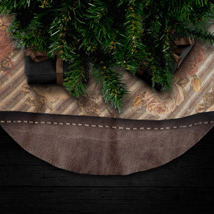 Vintage Copper Spice Rose   Rustic Faux Leather Brushed Polyester Tree Skirt