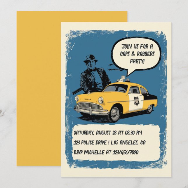 Vintage Cops and Robbers Themed Party Invitation (Front/Back)