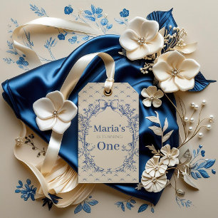 Vintage Coquette Blue Bow first birthday Gift Tags