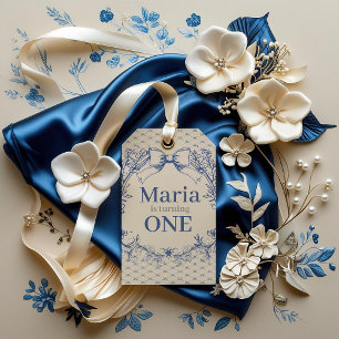 Vintage Coquette Blue Bow first birthday Gift Tags