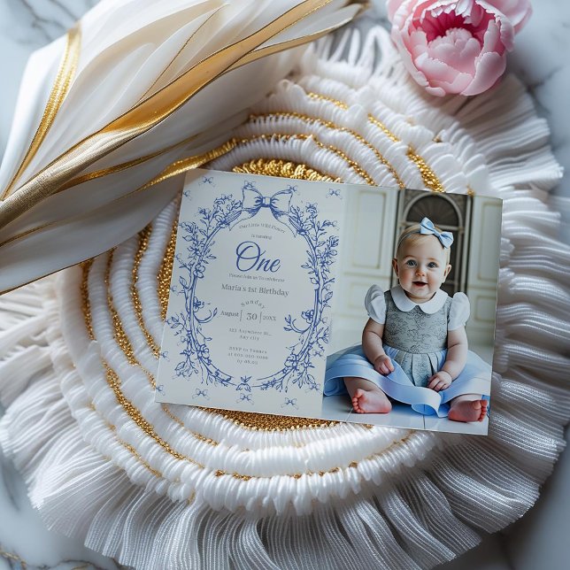 Vintage Coquette Blue Bow floral Invitation (Creator Uploaded)