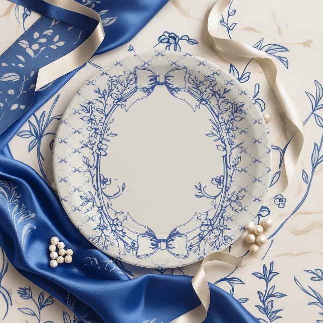 Vintage Coquette Blue Bow floral Paper Plate (Creator Uploaded)