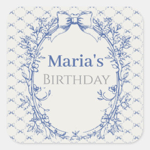 Vintage Coquette Blue Bow floral Square Sticker