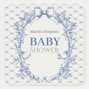 Vintage Coquette Blue Bow floral Square Sticker