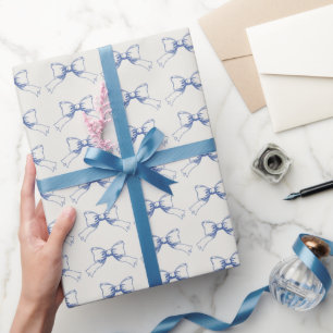 Vintage Coquette Blue Bow floral Wrapping Paper