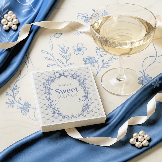 Vintage Coquette Blue Bow sweet sixteen Napkin (Creator Uploaded)