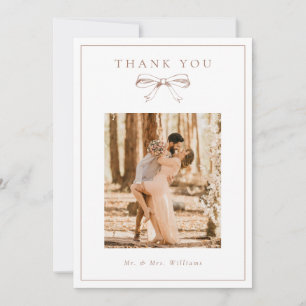 Vintage Coquette Bow Mocha Photo Flat Wedding Thank You Card