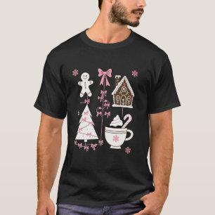 Vintage Coquette Bow Pink Christmas Tree Santa Xma T-Shirt