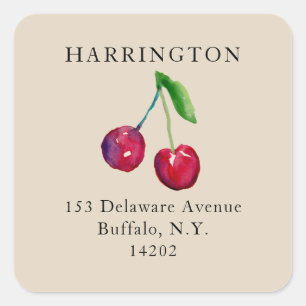 Vintage Coquette Cherries Soft Tan Return Address Square Sticker
