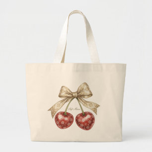 Vintage Coquette Cherry Bow Soft Mama Shirt Large Tote Bag