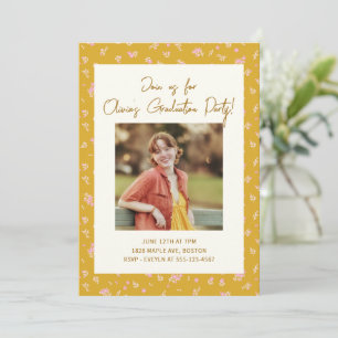 Vintage Coquette Floral Photo Graduation Party Invitation