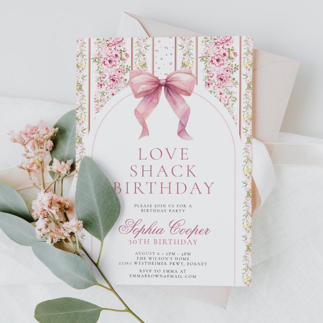 Vintage Coquette Pink Bow Love Shack Birthday Invitation (Creator Uploaded)
