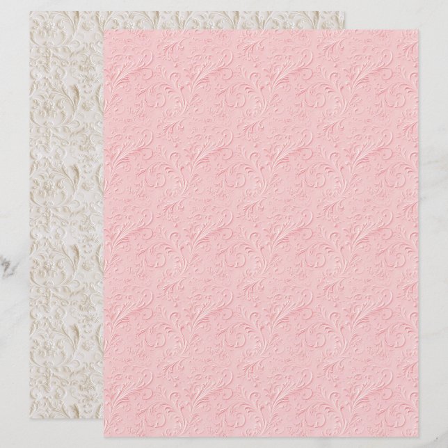 Vintage Coquette Pink Texture Scrapbook Paper (Front/Back)