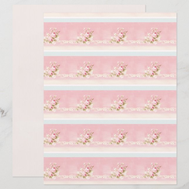 Vintage Coquette Rose Floral Paper Sheet (Front/Back)