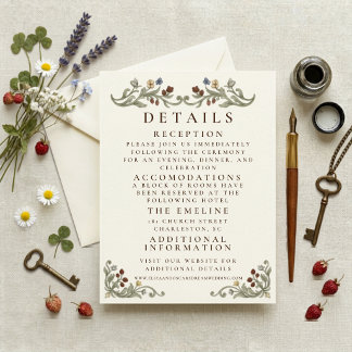 Vintage Coquette Wildflower Wedding Detail Enclosure Card