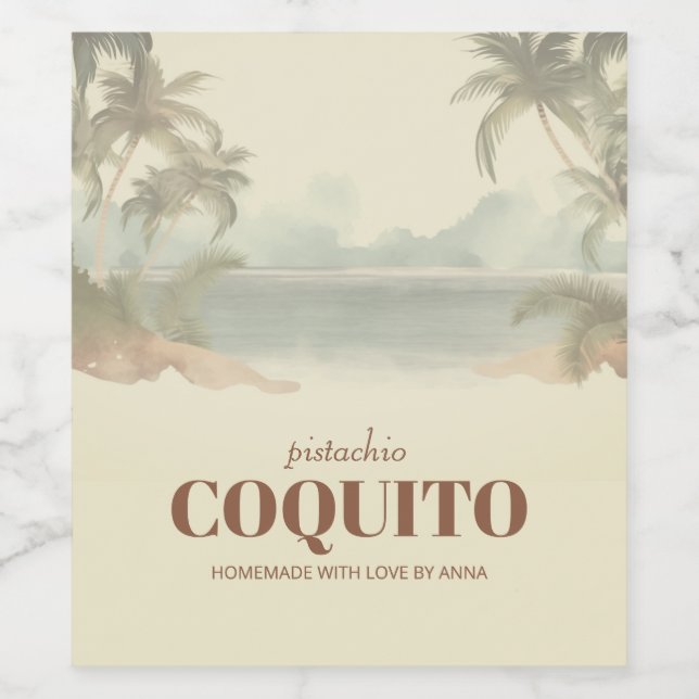 Vintage Coquito Palm Tree Holiday Wine Label (Single Label)