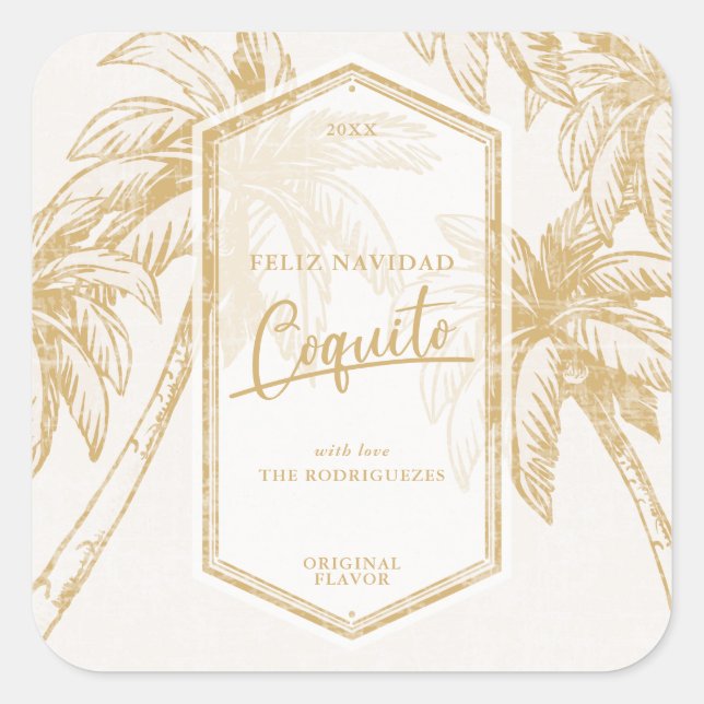 Vintage Coquito Tropical Palm Tree Square Sticker (Front)