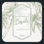 Vintage Coquito Tropical Palm Tree Square Sticker<br><div class="desc">Celebrate Christmas with the gift of coquito. Family and friends will love 
receiving a bottle of your homemade coquito with a vintage tropical palm tree label.</div>