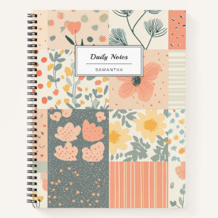 Vintage Coral Peach Sage Floral Patchwork Notebook