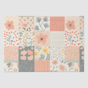 Vintage Coral Peach Sage Floral Patchwork Tissue Paper