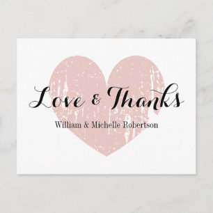 Vintage coral pink heart love and thanks postcards