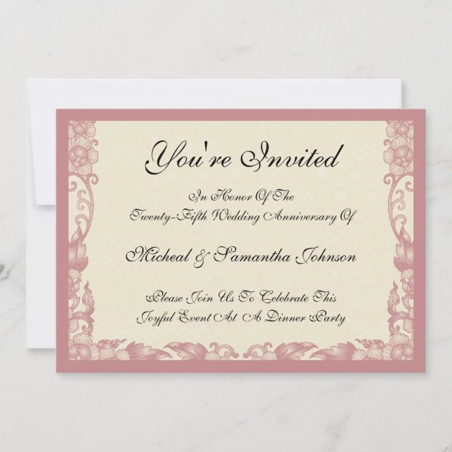 Vintage Coral Rose Anniversary Invitations (Front)