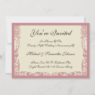 Vintage Coral Rose Anniversary Invitations