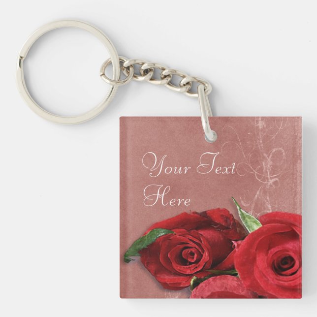 Vintage Coral Rose Key Ring (Front)