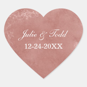 Vintage Coral Rose Save The Date Wedding Heart Sticker