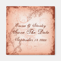 Vintage coral scroll leaf Save the Date
