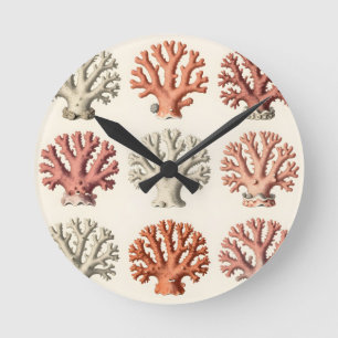 Vintage Coral Specimens Botanical Marine Round Clock