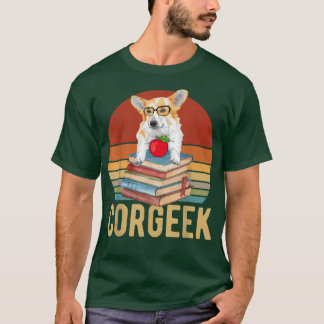 Vintage Corgeek Corgi Dog Book Reader First Day Of T-Shirt