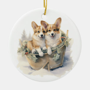 Vintage Corgi Christmas Ceramic Ornament