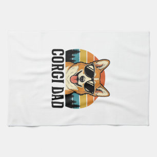 Vintage Corgi Dad Engraving Dog Lover Shirt Design Tea Towel